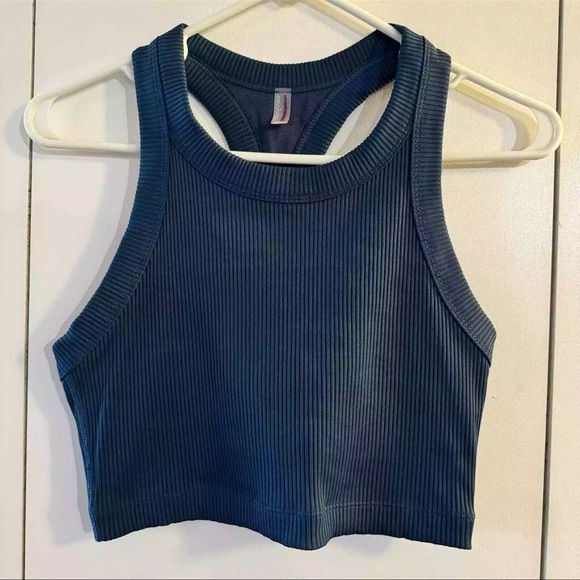 Free People Movement Game Time Blue Racerback Ribbed Cami Athletic Tank Top Sz M - Picture 4 of 14